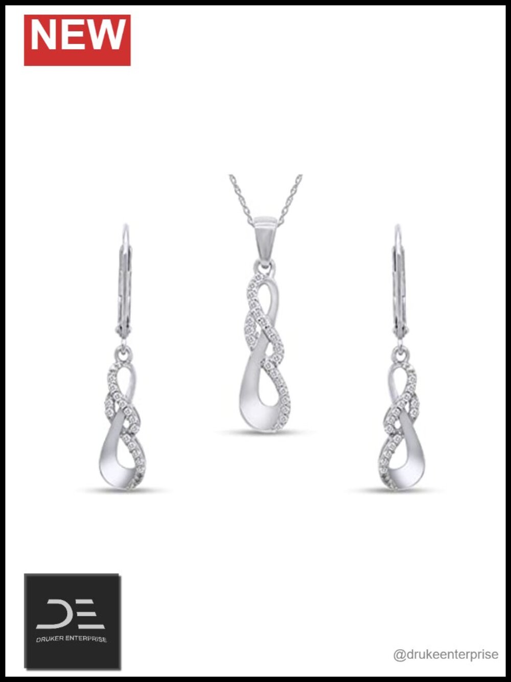 1/4ctw Diamond Infinity Pendant Necklace & Earrings Set 14k White Gold over